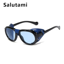 Load image into Gallery viewer, PU Leather Frame Punk Sunglasses Luxury Brand Black Steampunk Round Eyewear
