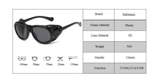 Load image into Gallery viewer, PU Leather Frame Punk Sunglasses Luxury Brand Black Steampunk Round Eyewear
