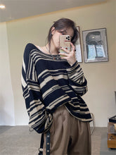 Load image into Gallery viewer, LMQ NEW Women Punk Gothic Striped Long Sleeve Loose Patchwork Sweater Hip Hop Retro Oversize Pullover Casual Knitted Jumpers
