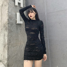 Load image into Gallery viewer, Helisopus New Gothic Black Mini Dress Streetwear Rock Punk Hollow Retro High Waist Long Sleeve Bodycon Party Dresses
