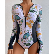 Load image into Gallery viewer, Summer Print Zipper One Piece Swimsuit Closed Long Sleeve Swimwear Sports Surfing Women&#39;s Swimming Bathing Suit Beach Bather
